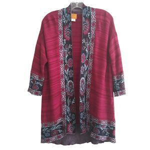 Ruby Rd Open Front Cardigan Womens Magenta Purple Floral Draped Long Sleeves